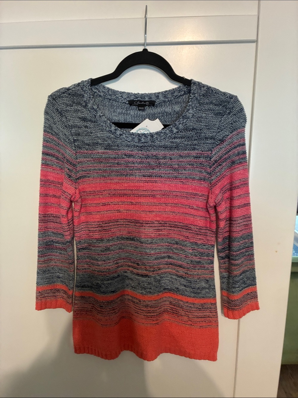 Charter Club Striped Scoopneck Sweater in Gray and Coral